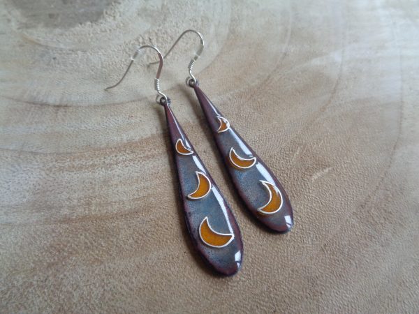 Boucles d'oreilles longue goutte  "Les croissants de lune"