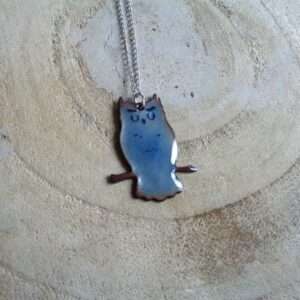 Pendentif "Hibou" gris bleuté