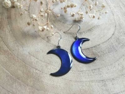 Boucles d'oreilles croissant de lune bleu nuit