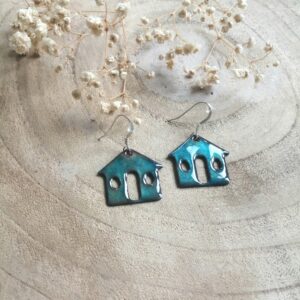Boucles d'oreilles maison bleu turquoise