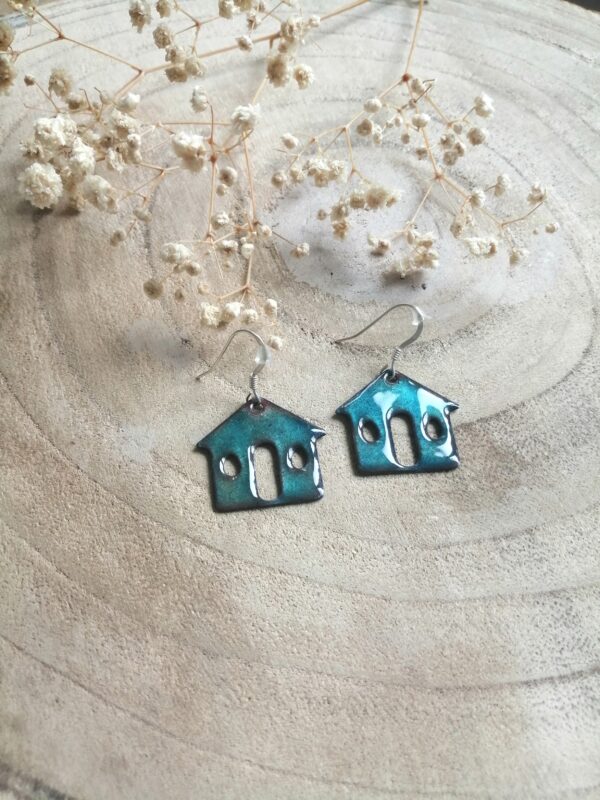 Boucles d'oreilles maison bleu turquoise